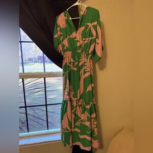 Green and Pink Floral Women's Dress